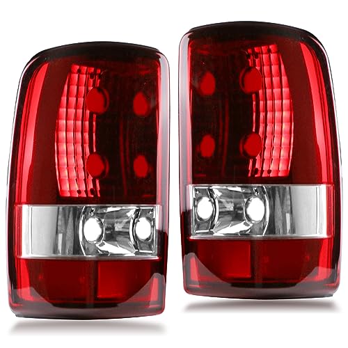 Nakuuly Tail Light Compatible With 2000-2006 Chevy Suburban 1500 2500 Tahoe GMC Yukon XL Denali Driver and Passenger Side Taillights Red Clear Rear Brake Lamp W/O Bulbs Harness