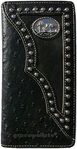 Cross Praying Cowboy Mens Wallet Western Bifold Check Book Style W011-33 Black