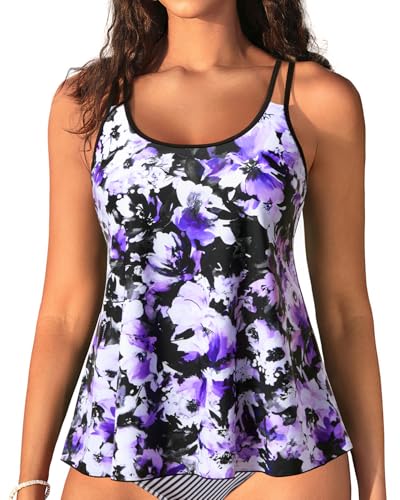 Image of Womens Flowy Tankini Tops Only - Modest Bathing Suit Loose Fit Swimsuit Swim Tops No Bottom 2025 (Available in Plus)