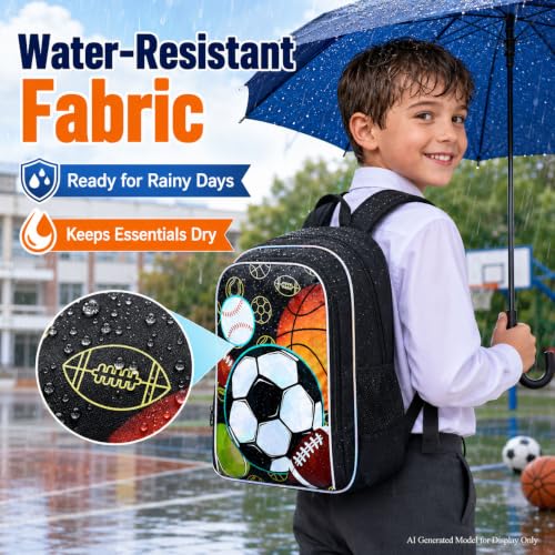 Image of gxtvo 3PCS Soccer Backpack for Boys, 17 inch Kids Football Bookbag with Lunch Box, Water Resistant Middle Elementary School Bag - Multiple Balls