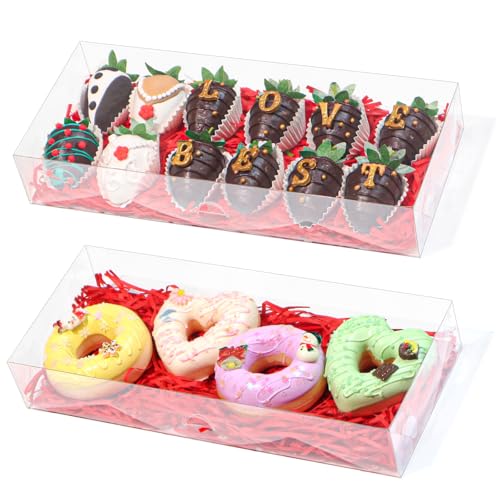 ROSPAKTEK 5 pcs 12x5x2Inches Plastic Clear Chocolate Covered Strawberries Boxes Cookies Boxes Bakery...