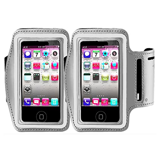 [2Pack] Water Resistant Cell Phone Armband:CaseHQ 5.2 Inch Case for iPhone X,8,7,6,6S,SE,5,5C,5S,and Galaxy S5, Google Pixel - Adjustable Reflective Running Workout Gym Band,Key Holder-Silver