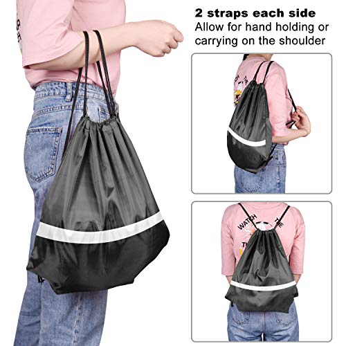 Image of KUUQA 12 Pcs Drawstring Backpack Bag Bulk Reflective Backpack Black String Bags Cinch Sack Backpack for Team Yoga Sport Gym Traveling