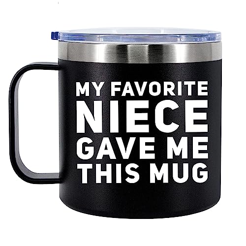 Panvola My Favorite Niece Gave Me This Mug Insulated Coffee Cup 14oz With Handle And Lid Gift For Aunt Auntie Uncle 304 Stainless Steel Vacuum Insulated Tumbler Camping Travel Thermal Mugs Black