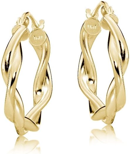 Hoops & Loops 925 Sterling Silver Twisted Round Click-Top Hoop Earrings for Women, Silver, Yellow Gold, Rose Gold 15mm 20mm 25mm 30mm