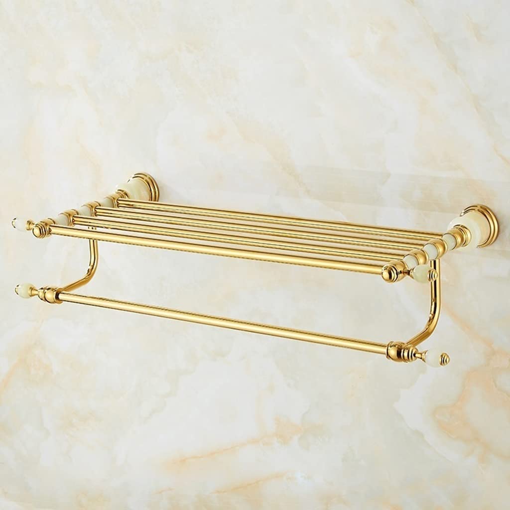 Porte-serviettes de bain doré anti-corrosion, support mural robuste en jade naturel