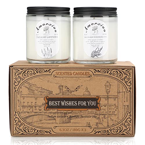 Regalo de vela perfumada, aroma lavanda + pino gris, cera de soja natural de 6,3 oz Quemador durante 50 horas, regalo para mujer regalo Navidad adecuado para el yoga del I'cumpleaños Cover