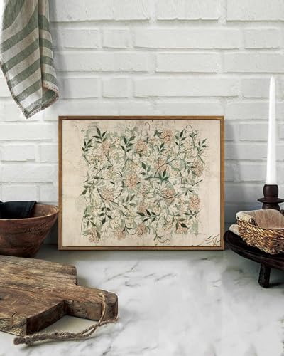 Image of KISSFOX Vintage Framed Wall Art Decor William Morris Botanical Pictures Wall Decor Rustic Boho Flower Canvas Art Prints Natural Farmhouse Mandala Paintings Artwork For Bedroom Living Room