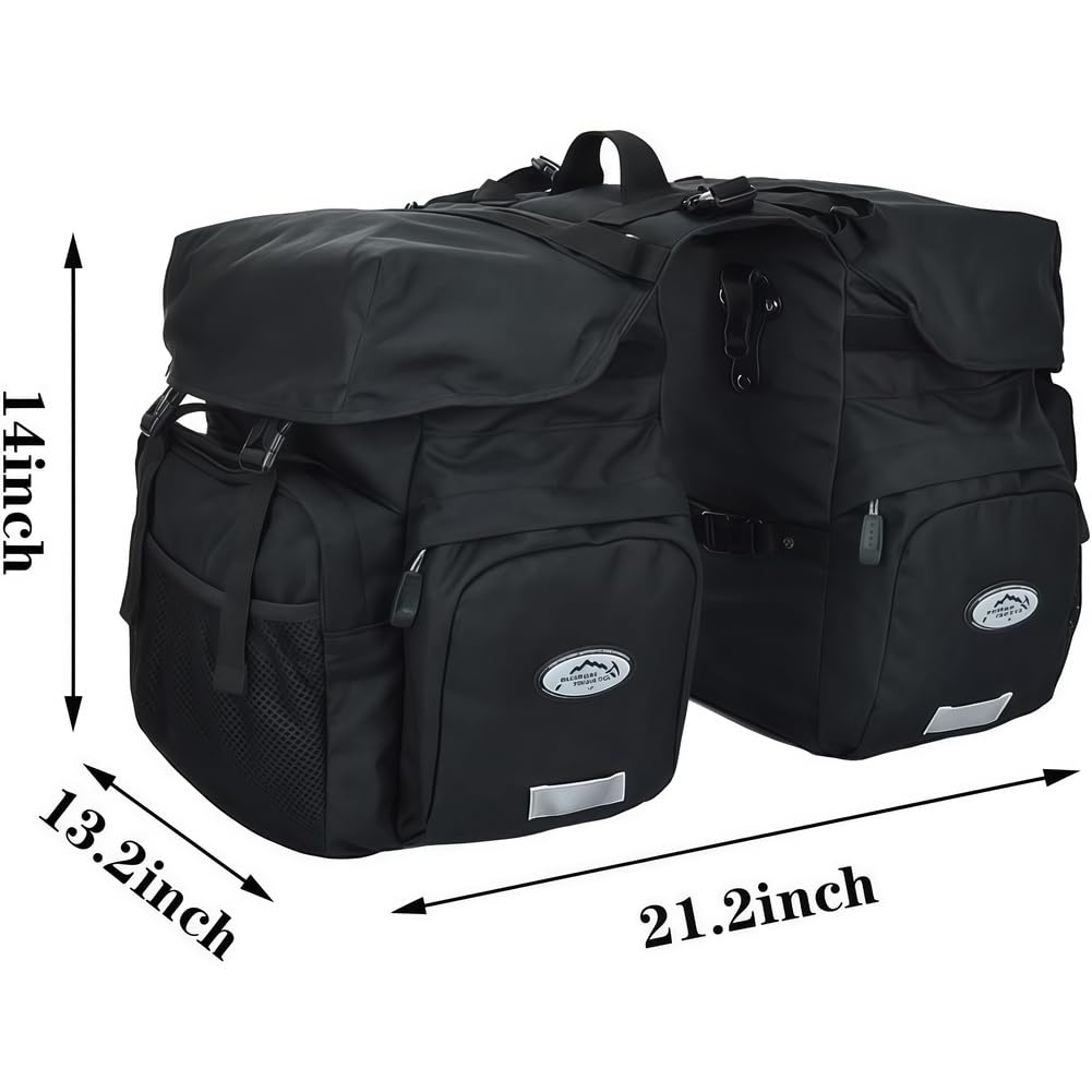 Sacoche Vélo Porte Bagage Arrière Imperméable, 50L Sacoche de Vélo Arrière avec Couverture, Réfléchissante, 600D Polyester, Double Vélo Sacoches pour Porte pour VTT, Électrique,Noir