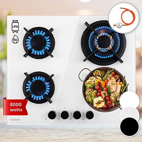 Klarstein Tables de Cuisson à Gaz, Plaque de Cuisson Gaz à 4 Brûleurs, Table de Cuisson Electrique à 4 Feux de 8000W, Cuisiniere Gaz, Gaziniere Gaz avec...