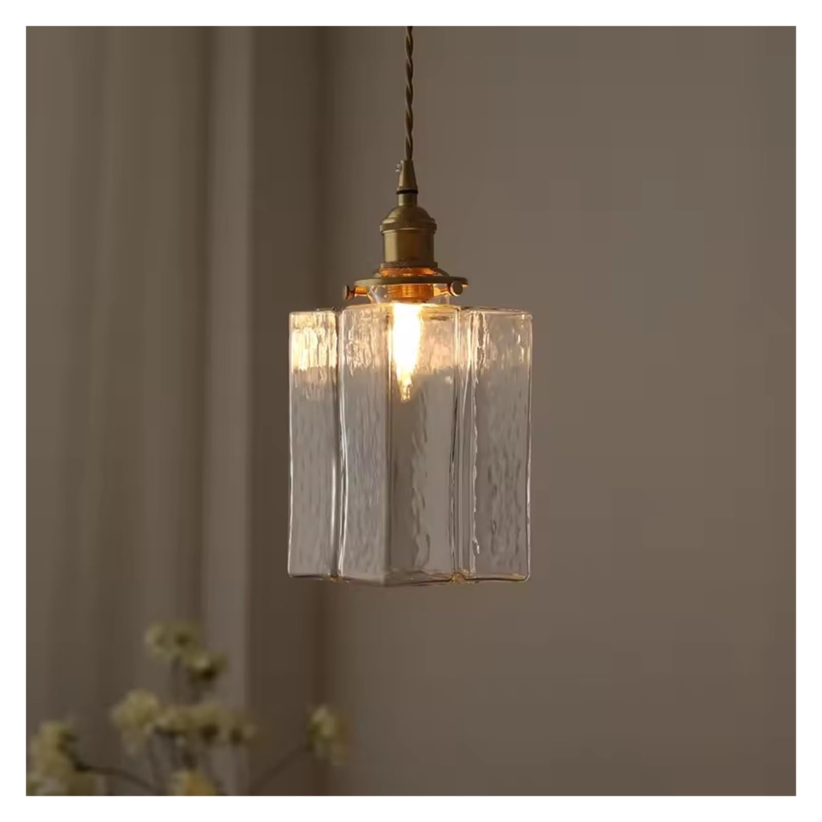 Jybnbbe Light Japanese Retro Glass Chandelier Nordic Simple Bedside Pendant Luxury Creative Restaurant Balcony Brass Led Hanging Lamp,D16.5cm