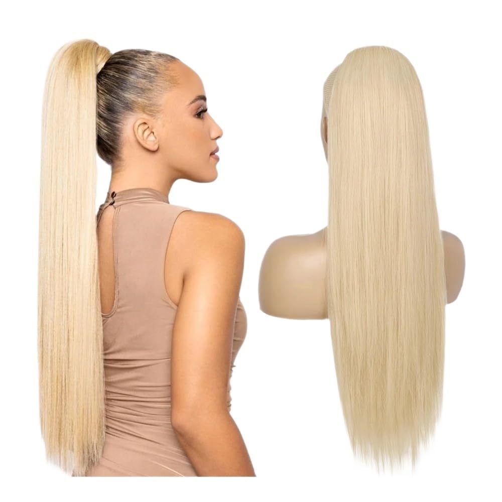 Extensiones de pelo de 35,5 cm, cola de caballo rubia, fijación de pelo real, 120 g, extensiones de pelo liso para mujeres cuidado del cabello (61 cm)