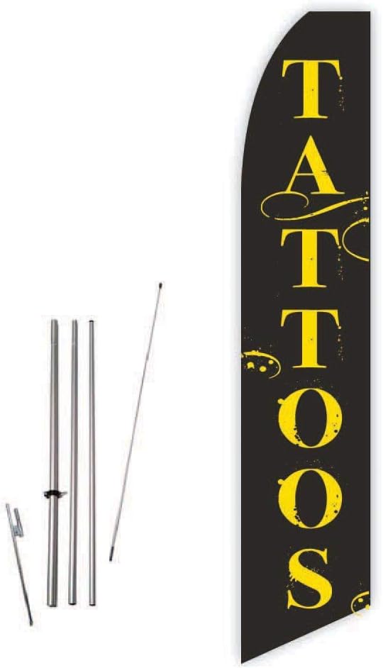 Tattoos (Black) Super Novo Feather Flag - Complete with 15ft Pole Set and Ground Spike