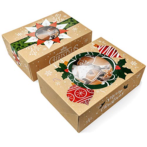 Christmas Cookie Boxes with Window – Bulk 12 Pack Kraft – Large Holiday Christmas Food, Bakery Treat Boxes, Candy and Cookie Boxes for Gift Giving – Kraft Packaging Containers & Tins with Lids - Thumbnail 3