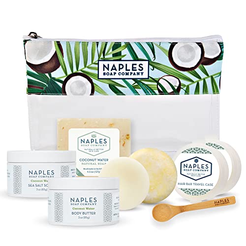 Naples Soap Company Cult Classics Collection Gift Set – Natural Soap, Body Butter, Sea Salt Scrub, Shampoo and Conditioner Bars – Eco-Friendly, Cruelty-Free, No Parabens or Silicones – Coconut Water