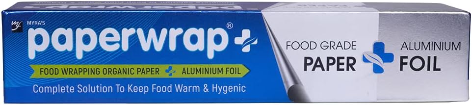 Myra's Paperwrap 2-in-1 Paper & Aluminium Foil for Food Packing | Keeps Food Fresh | 13.22 Meter Net Guaranteed Length