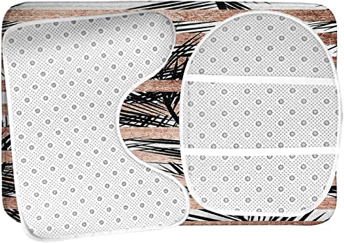 Badezimmerteppich-Set, 3-teilig, Trendige Tropische Palmen, schicke roségoldene Streifen, waschbare Badeteppiche, rutschfest, mit Rückenpolster, Konturteppich und Toilettendeckelbezug – Bild 6