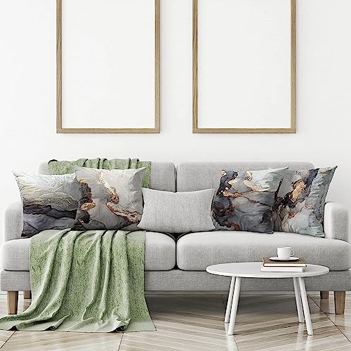 Geliking Sofa Cushion Covers 18x18 Inches Polyester Throw Pillow Case Marble Texture Black and Gold Silver Cushion Covers Replacement for Home Decor 45cm x 45cm - Image 3