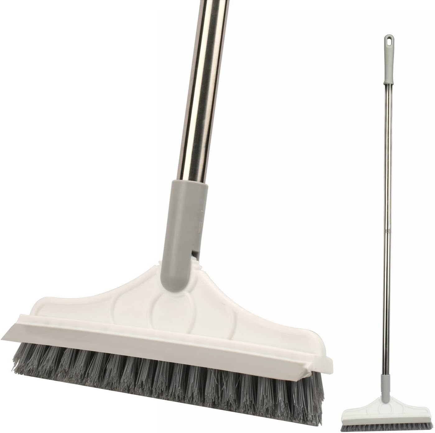 2 in 1 Cleaning Floor Scrub Brush Floor Brush Scrubber with Long Handle Grout Brush Scrape V-Shape Stiff Bristle Cleaning Brush with Squeegee 120°Rotating Tile Brush for Bathroom Kitchen