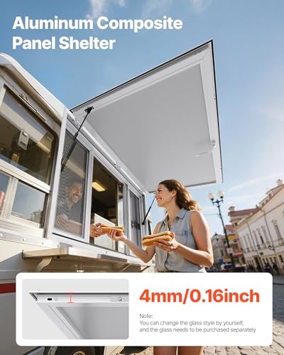Image of VEVOR Concession Window 60x36 in, Aluminum Alloy Service Windows for Food Truck, Up to 85 Degrees Stand Serving Window with 4 Sliding Door, Awning Door, and Drag Hook, for Concession Trailers