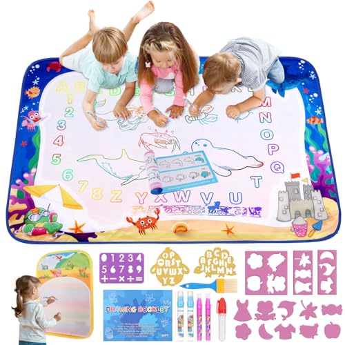 Image of Water Doodle Mat-47x31 inch Extra Large Watercolor Doodle Painting Mat,Reusable Drawing Writing Doodle Mat Water Pens,3 4 5 6 7 Years Old Girls Boys Holiday Gifts