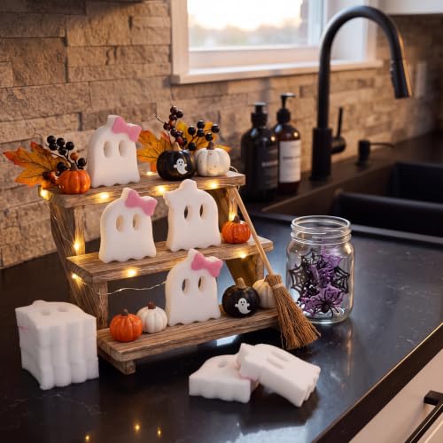 Image of Tioncy 12 Pack Pink Bow Ghost Kitchen Sponges Bulk Dual Sided Scrubber Ghost Sponges Reuseble Non Scratch Dishwashing Kitchen Cleaning Accessories for Cookware Pot Boiler Pan Household
