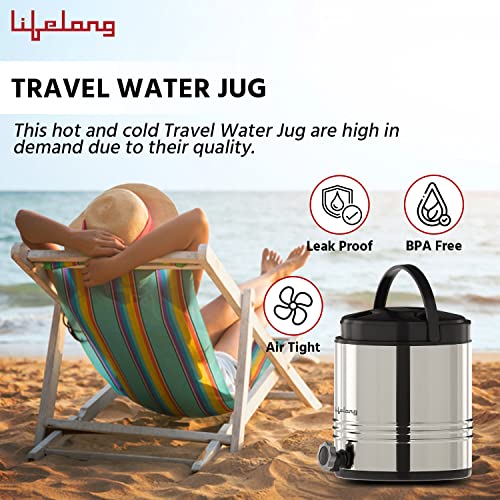 Image of Lifelong 6.5 litres Insulated Stainless Steel Water Jug| Thermos Jug| Hot & Cold | Easy to Carry Handle| Leakproof Tap| Spill-Proof Airtight Lid (LLWMJ65, Silver)