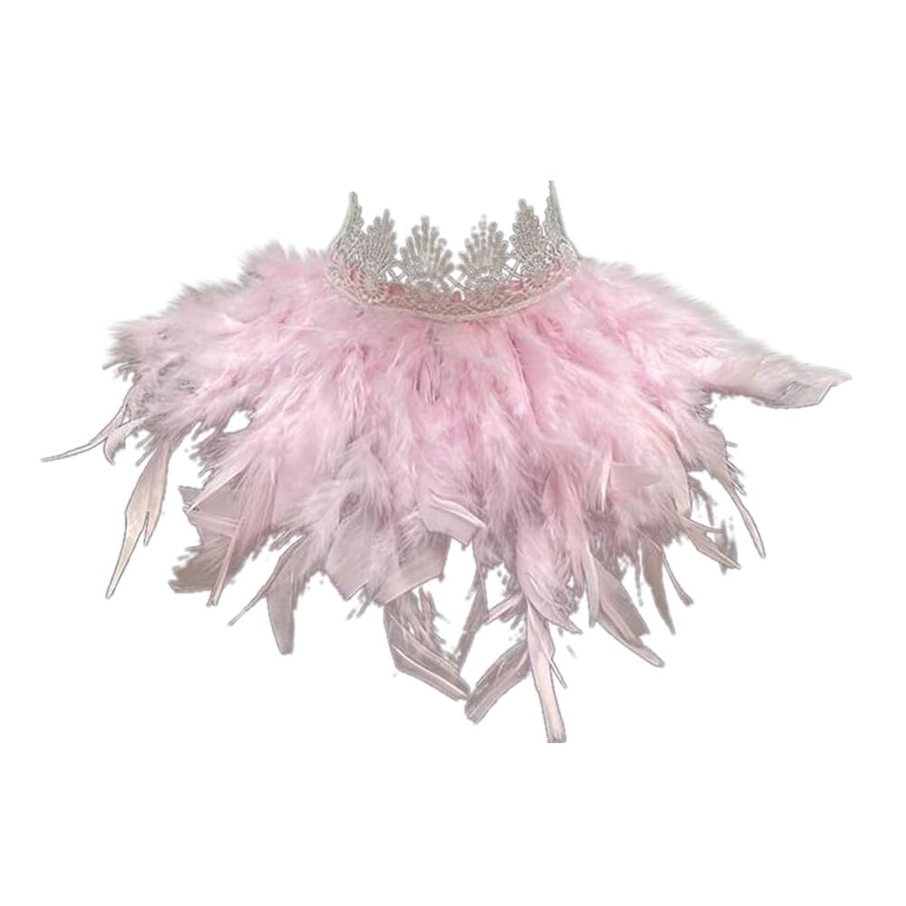 Uposao Feather Collar Shawl Feather Choker Cloak Natural Feather Collar Props For Cosplay Party Performance Model Walk Halloween Ball Feather Collar Shawl Props