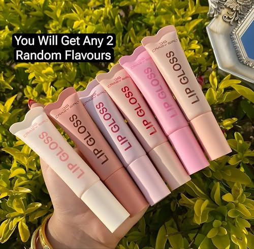 Image of CRAZY GIRL Combo of 2 Fruit Flavoured Tinted Lip Gloss | Natural Lip Gloss with Jojoba Oil, Beeswax & Hyaluronic Acid | Non-Sticky Hydrating Gloss Duo with Soft Silicone Applicator