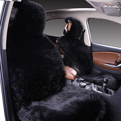Big Ant Premium Lammfell Sitzbezug Auto, Universal Vordersitz Sitzauflage aus Kunstfell, Sitzauflagen im Winter, Sitzschoner Lammfell, Schonbezug Fell - Schwarz (1 Stück)