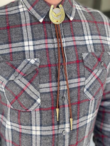 Image of Jeilwiy Bolo Tie for Men, Western Cowboy Golden Longhorn Bull Eagle Horse Cowboy Hat Bolo Necklace Leather Necktie for Women