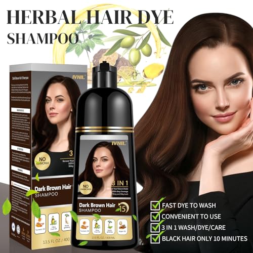 Dark Brown Hair Dye Shampoo for Gray Hair, Instant Natural Hair Color Shampoo for Women & Man, 3-In-1 & Semi-Permanent, Herbal Ingredients & Ammonia-Free, Fast Acting and Long Lasting, 500ml - Image 8
