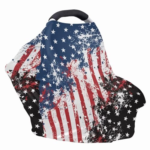 Image of USA Flag Baby Car Seat Cover for Boys and Girls Multi-Purpose Car Seat Covers Breastfeeding Shawl Stroller Canopy Covers Dust Cover Easy Cleaning
