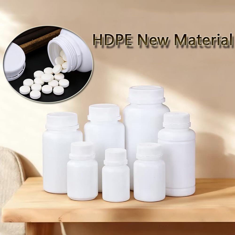 50 Stück Kunststoff-Kapselflaschen aus HDPE, weiß, leere Verschlusskapseln, pharmazeutischer Behälter mit Schraubverschluss, Pillen, Medizin, Kapselpulver, Fläschchen, tragbar, nachfüllbar, 150 ml