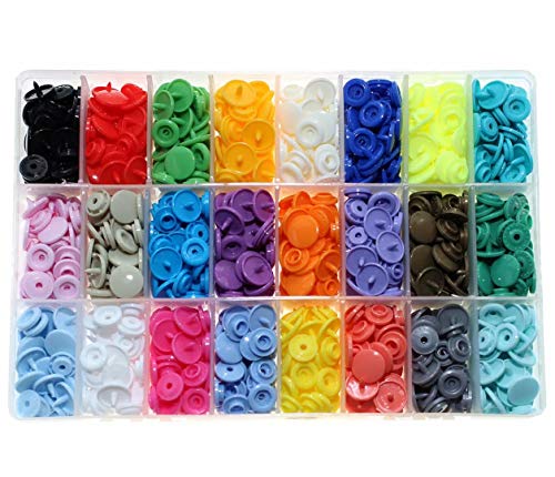 24-Color KAM Snaps Storage Container 360 Sets Size 20 T5 Plastic Fasteners Punch Poppers Closures No-Sew Buttons for Cloth Diaper/Bibs/Towels/Nappies/Mama Pads
