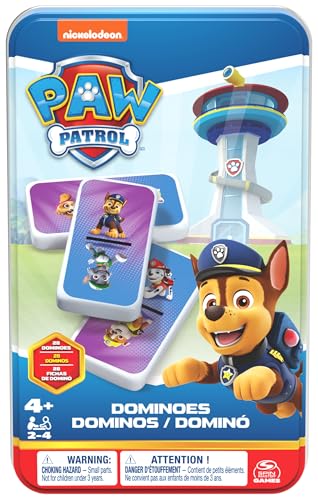Paw Patrol - Pat Patrouille - Boîte Métal Dominos - Jeu de Société - 28 Dominos Héros Chiots - Jeu d'Équilibre Patience Raisonnement - Pat Patrouille Jouet - Jouet Enfant 4 Ans et +