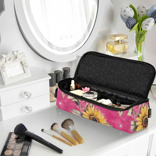 Bolso de viaje resistente al calor para herramientas de cabello Hot Pink Rustic Sunflower con tapete resistente al calor para plancha de pelo y rizador miniatura 6