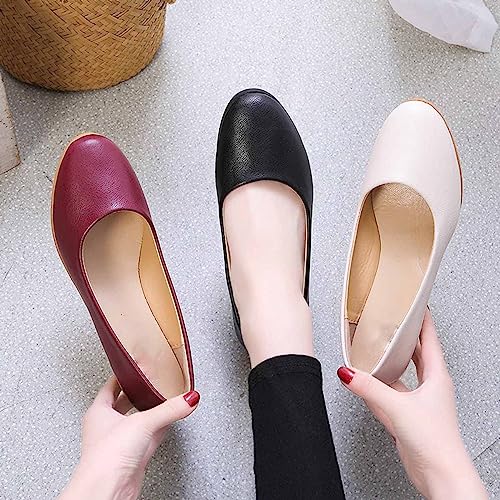 MSYINGL Women's Wedge Pumps,Leather Low Heeled Round Toe Wedge, Slip on Dress Pumps Shoes,Work Casual Walking Shoes 7