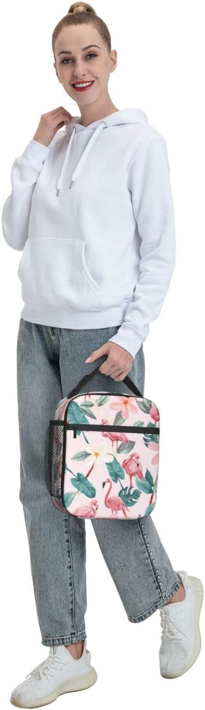 Elegant Flamingo Insulated Lunch Box for Women Girls Nature Lovers,Polyester Reusable Cooler Lunchbox Gifts,Animal and Palm Floral Leaf Leakproof Lunchbag for Work,Picnic,Travel,Hiking,Fishing