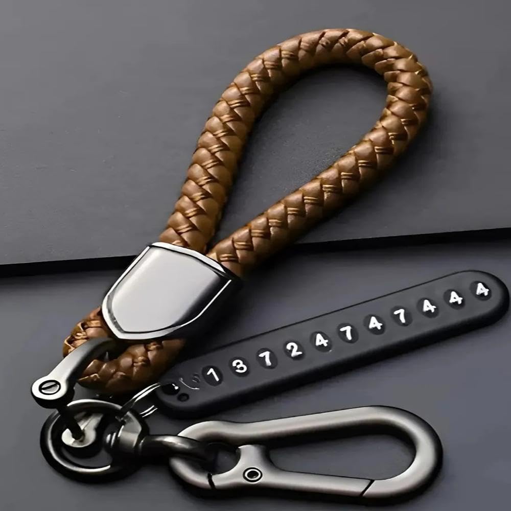 Universal Matte Leather Car Fob Keychain with Screwdriver Metal Keyring Woven Strap Braided Rope Key Chain for Men and Women