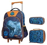 Kit Mochila Rodinha Lancheira Térmica Estojo Lost World Yins YS42188 (Azul)