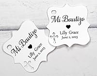 Vista 6 de Mi Bautizo - Etiquetas pequeñas personalizadas con cruz (juego de 20) (blanco)