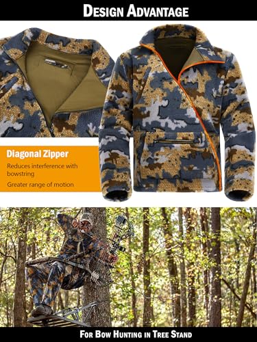 NEW VIEW Quiet Whitetail Deer Bow Hunting Clothes for Men, Cold Weather Wind Proof Camo Hunting Jacket and Pants with Fleece2