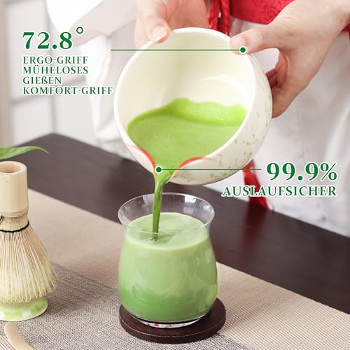 Matesen Matcha Set Beige Grün, 5-teiliges Matcha Besen Set,Premium Starter Set für Anfänger, Matcha Tee Set mit Sieb Chawan und Besen… – Ansicht 5