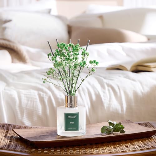 Image of Airkeep Reed Diffuser Set, 3.38 fl oz (100 ml) - Sage Lemon Oil Diffusers with 8 Reed Sticks, Home Fragrance Reed Diffuser for Bathroom Shelf Decor