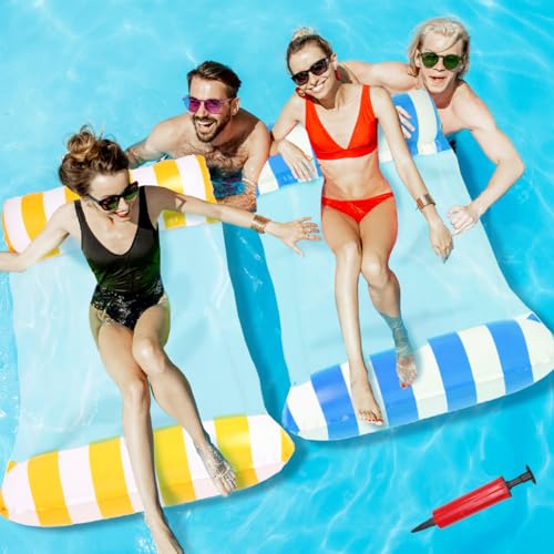 2 Stück Aufblasbare Hängematte mit Pumpe, Schwimmende Pool-Hängematte 115×66 cm, Wasserhängematte für Erwachsene, Aufblasbares Schwimmbett für Pool, See oder Urlaub
