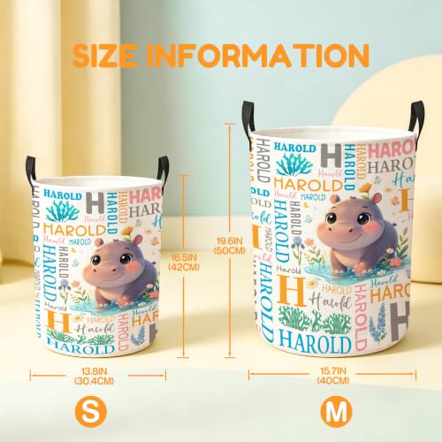 Image of Custom Hippo Laundry Hamper, Personalized Laundry Basket with Name, Customized Dirty Clothes Basket for Clothes Toy Bathroom Bedroom Storage,S-16.5 inchX 13.8 inch