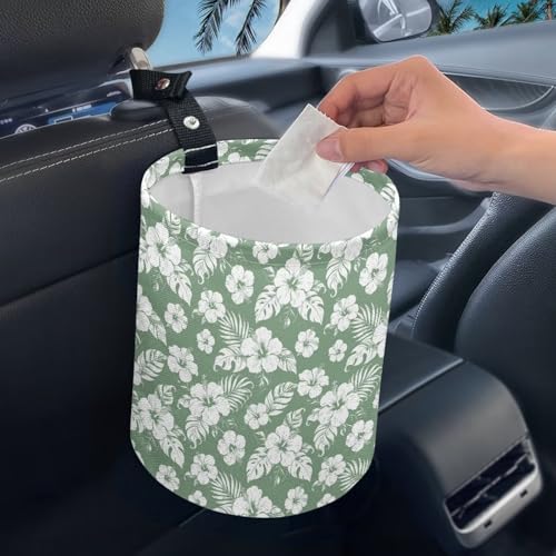 Image of Tropical Floral Car Trash Can Collapsible Accessories Trash Can of Cars, Easy to Clean Car Garbage Accessory Car Interior Decoration
