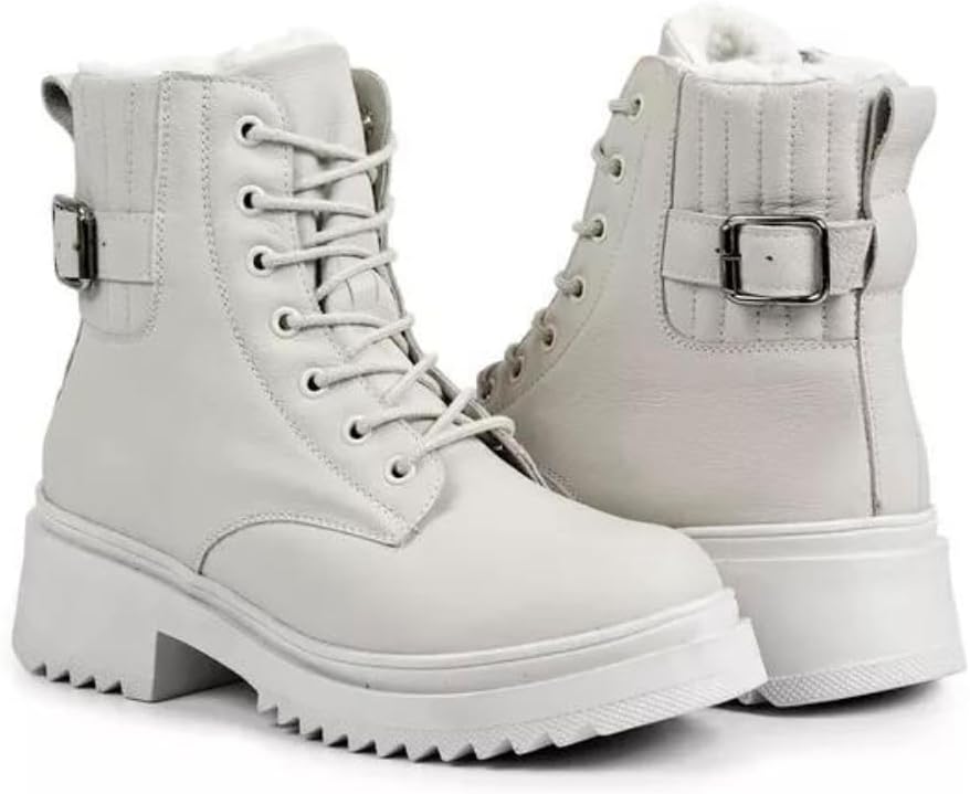 Bota Feminina de Inverno em Couro Forrada com Lã Impermeável – Nova York