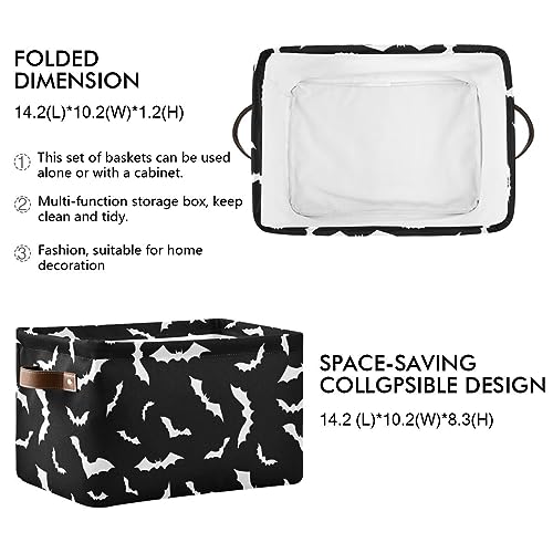 Image of Halloween Black Bat Storage Basket Fabric Kitchen Baskets Spooky Happy Halloween Open Home Storage Bins Boxes Foldable Organizer Bag for Baby Cloth Pet Toy Book Shelf Closet Baskets 2 Pack 16x12x8